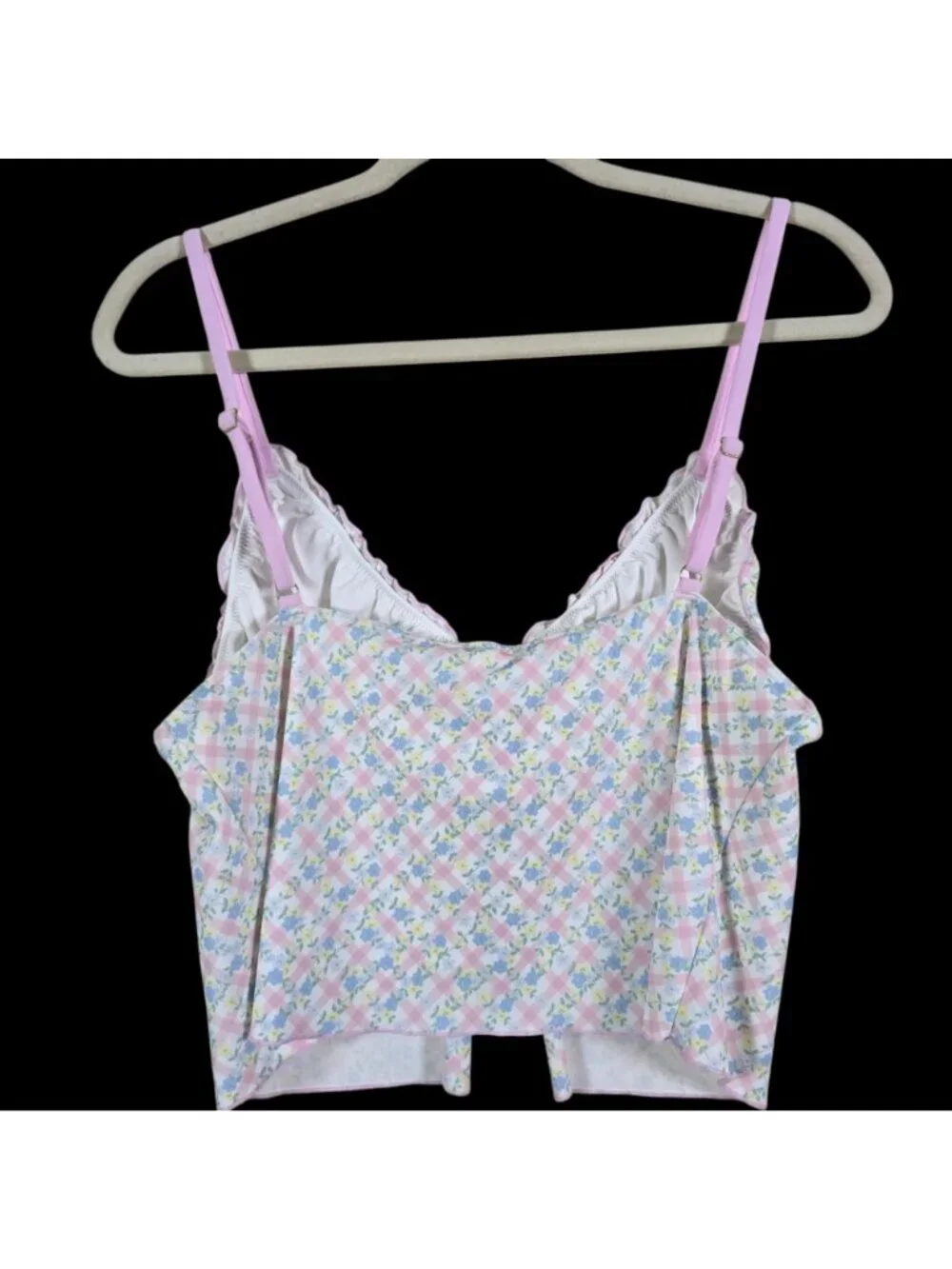 PINK by Frankies Bikinis Coquette Halle Flyaway Daisy Gingham Print Bikini Top L